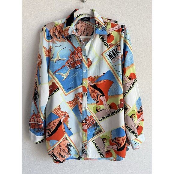 Milk & Honey Womens Blouse Top Fashionista Graphic Print-Button Front Size M - Picture 2 of 14